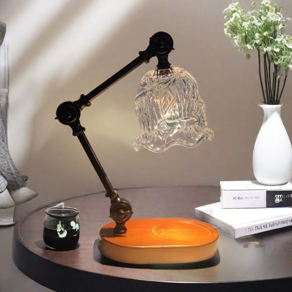 Vintage Rose Flower Light Dimmable Glass Candle Lamp Warmer with Preset Timer