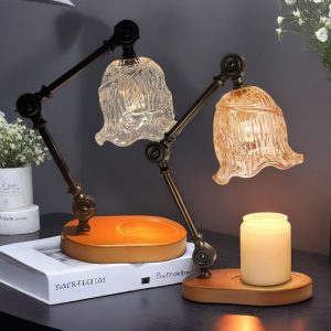 Vintage Rose Flower Light Dimmable Glass Candle Lamp Warmer with Preset Timer