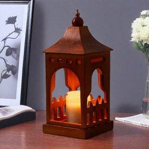 Vintage Wooden House Shaped Electric Aurora Wax Melting Warmer Lantern