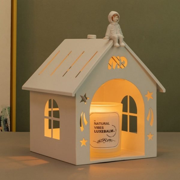 White Carved House Cordless Metal Electric Candle Warmer Light with Preset Timer