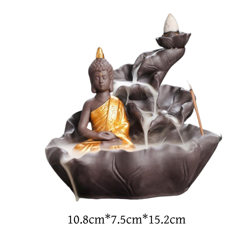 Zen Buddha with Lotus Purple Clay Cascading Waterfall Incense Fountain Burner Zen Buddha with Lotus Purple Clay Cascading Waterfall Incense Fountain Burner