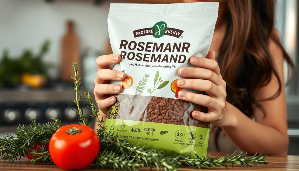 Examining a Bag of Rosemary Dog Food